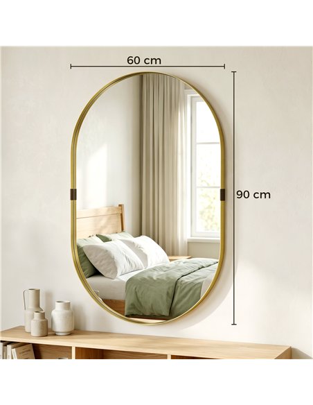 HOMCOM Wall Mirror, Bathroom Mirror with Elevated Aluminium Alloy Frame, 60 x 90 cm, Gold Tone - pic 198297 | FastDaddyshop