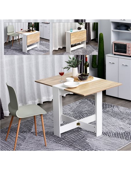 HOMCOM Particle Board Wooden Folding Dining Table Writing Computer Desk PC Workstation Space Saving Home Office Oak & White - pic 19830 | FastDaddyshop