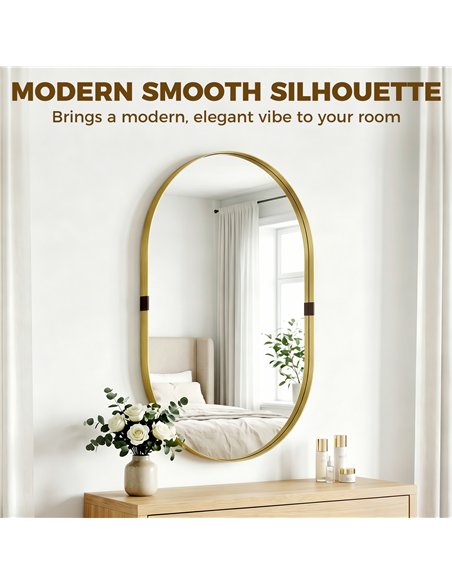 HOMCOM Wall Mirror, Bathroom Mirror with Elevated Aluminium Alloy Frame, 60 x 90 cm, Gold Tone - pic 198300 | FastDaddyshop