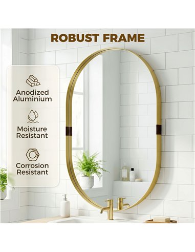 HOMCOM Wall Mirror, Bathroom Mirror with Elevated Aluminium Alloy Frame, 60 x 90 cm, Gold Tone