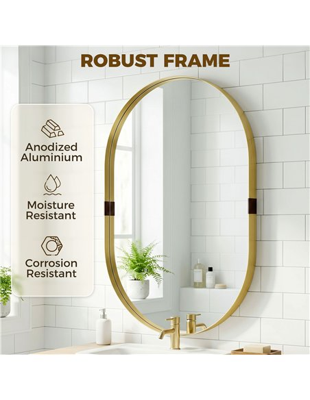 HOMCOM Wall Mirror, Bathroom Mirror with Elevated Aluminium Alloy Frame, 60 x 90 cm, Gold Tone - pic 198301 | FastDaddyshop