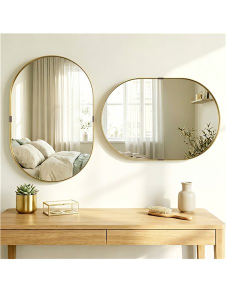 HOMCOM Wall Mirror, Bathroom Mirror with Elevated Aluminium Alloy Frame, 60 x 90 cm, Gold Tone - pic 198303 | FastDaddyshop