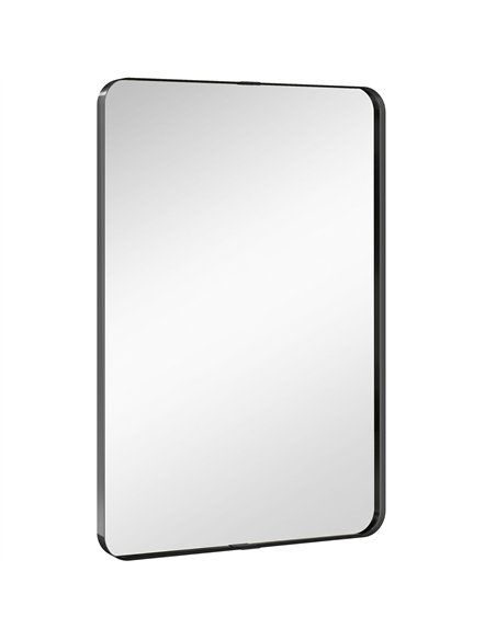 HOMCOM Rectangular Wall Mirror, 90 x 60 cm Wall Mounted Bathroom Mirror with Aluminium Alloy Frame and Tempered Glass, Black - pic 198304 | FastDaddyshop