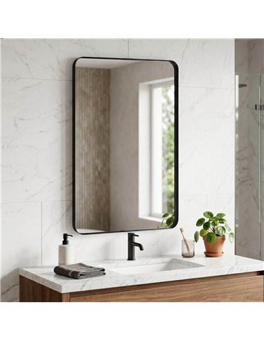 HOMCOM Rectangular Wall Mirror, 90 x 60 cm Wall Mounted Bathroom Mirror with Aluminium Alloy Frame and Tempered Glass, Black