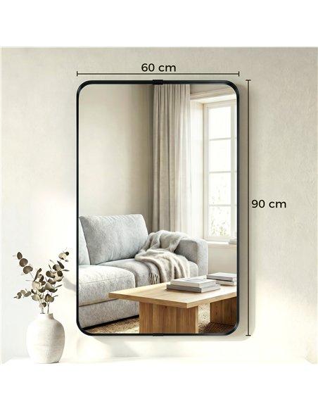 HOMCOM Rectangular Wall Mirror, 90 x 60 cm Wall Mounted Bathroom Mirror with Aluminium Alloy Frame and Tempered Glass, Black - pic 198306 | FastDaddyshop
