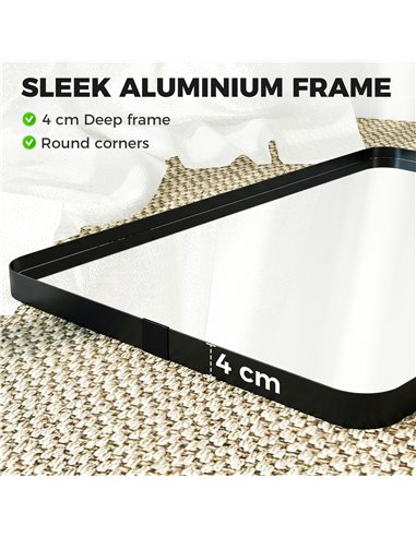 HOMCOM Rectangular Wall Mirror, 90 x 60 cm Wall Mounted Bathroom Mirror with Aluminium Alloy Frame and Tempered Glass, Black