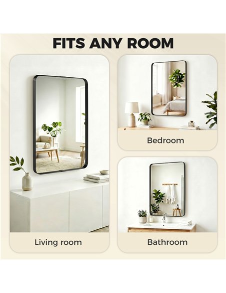 HOMCOM Rectangular Wall Mirror, 90 x 60 cm Wall Mounted Bathroom Mirror with Aluminium Alloy Frame and Tempered Glass, Black - pic 198309 | FastDaddyshop