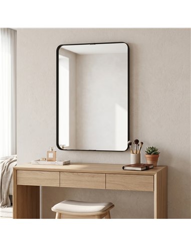 HOMCOM Rectangular Wall Mirror, 90 x 60 cm Wall Mounted Bathroom Mirror with Aluminium Alloy Frame and Tempered Glass, Black