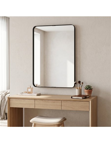 HOMCOM Rectangular Wall Mirror, 90 x 60 cm Wall Mounted Bathroom Mirror with Aluminium Alloy Frame and Tempered Glass, Black - pic 198312 | FastDaddyshop
