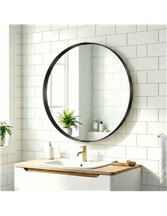 HOMCOM Round Wall Mirror 61 cm, Wall Mounted Bathroom Mirror with Tempered Safety Glass and Aluminium Alloy Frame, Black 2
