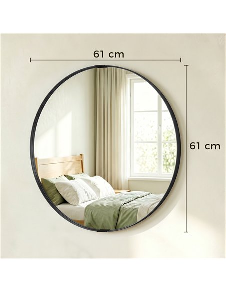 HOMCOM Round Wall Mirror 61 cm, Wall Mounted Bathroom Mirror with Tempered Safety Glass and Aluminium Alloy Frame, Black - pic 198315 | FastDaddyshop