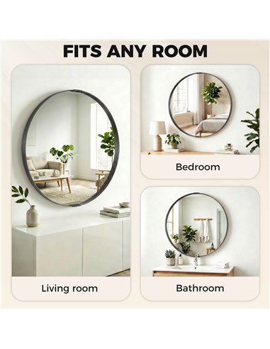 HOMCOM Round Wall Mirror 61 cm, Wall Mounted Bathroom Mirror with Tempered Safety Glass and Aluminium Alloy Frame, Black