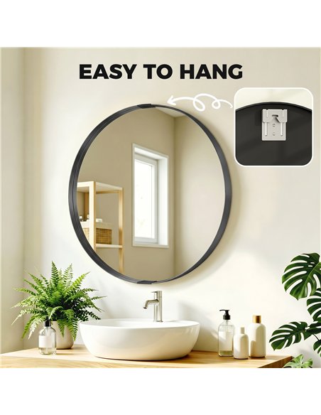 HOMCOM Round Wall Mirror 61 cm, Wall Mounted Bathroom Mirror with Tempered Safety Glass and Aluminium Alloy Frame, Black - pic 198319 | FastDaddyshop