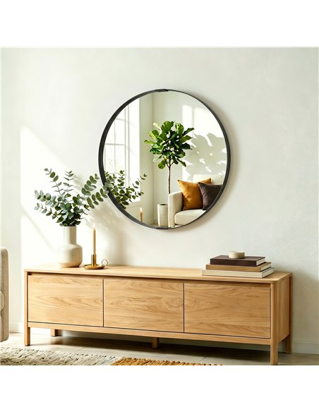 HOMCOM Round Wall Mirror 61 cm, Wall Mounted Bathroom Mirror with Tempered Safety Glass and Aluminium Alloy Frame, Black - pic 198320 | FastDaddyshop