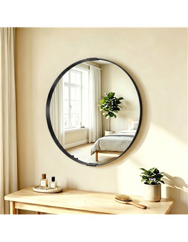 HOMCOM Round Wall Mirror 61 cm, Wall Mounted Bathroom Mirror with Tempered Safety Glass and Aluminium Alloy Frame, Black