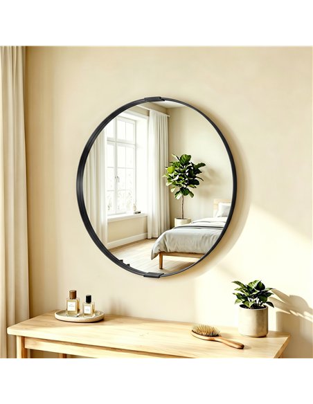 HOMCOM Round Wall Mirror 61 cm, Wall Mounted Bathroom Mirror with Tempered Safety Glass and Aluminium Alloy Frame, Black - pic 198321 | FastDaddyshop