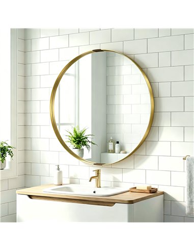HOMCOM Round Wall Mirror 61 cm, Wall Mounted Bathroom Mirror with Tempered Safety Glass and Aluminium Alloy Frame, Gold Tone