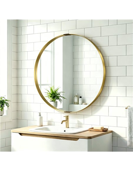 HOMCOM Round Wall Mirror 61 cm, Wall Mounted Bathroom Mirror with Tempered Safety Glass and Aluminium Alloy Frame, Gold Tone - pic 198323 | FastDaddyshop