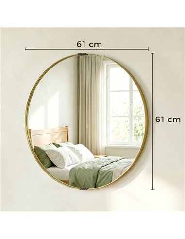 HOMCOM Round Wall Mirror 61 cm, Wall Mounted Bathroom Mirror with Tempered Safety Glass and Aluminium Alloy Frame, Gold Tone