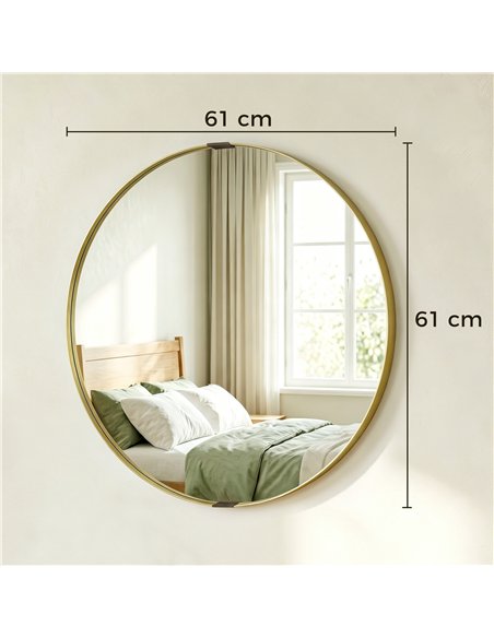 HOMCOM Round Wall Mirror 61 cm, Wall Mounted Bathroom Mirror with Tempered Safety Glass and Aluminium Alloy Frame, Gold Tone - pic 198324 | FastDaddyshop