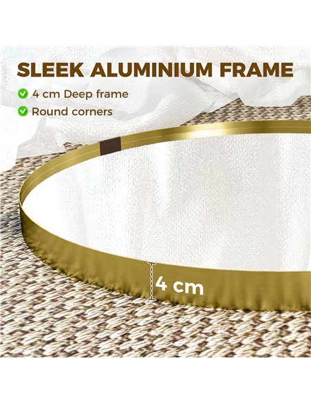 HOMCOM Round Wall Mirror 61 cm, Wall Mounted Bathroom Mirror with Tempered Safety Glass and Aluminium Alloy Frame, Gold Tone - pic 198325 | FastDaddyshop