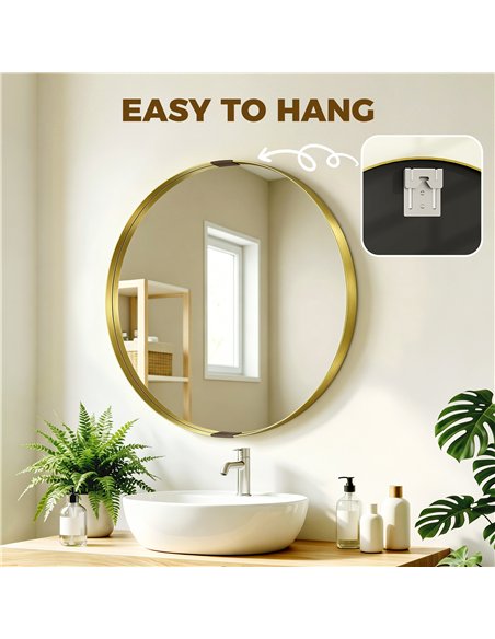 HOMCOM Round Wall Mirror 61 cm, Wall Mounted Bathroom Mirror with Tempered Safety Glass and Aluminium Alloy Frame, Gold Tone - pic 198328 | FastDaddyshop