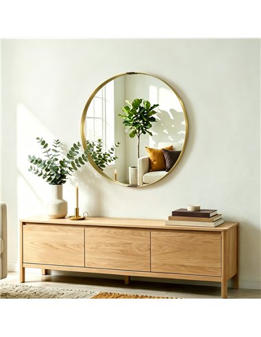 HOMCOM Round Wall Mirror 61 cm, Wall Mounted Bathroom Mirror with Tempered Safety Glass and Aluminium Alloy Frame, Gold Tone