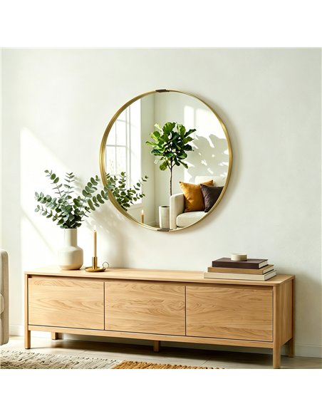 HOMCOM Round Wall Mirror 61 cm, Wall Mounted Bathroom Mirror with Tempered Safety Glass and Aluminium Alloy Frame, Gold Tone - pic 198329 | FastDaddyshop