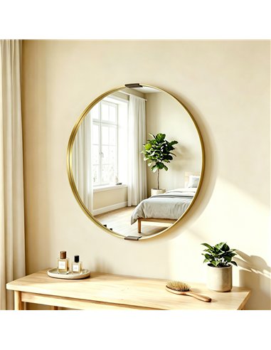 HOMCOM Round Wall Mirror 61 cm, Wall Mounted Bathroom Mirror with Tempered Safety Glass and Aluminium Alloy Frame, Gold Tone