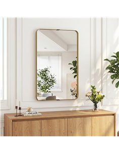 HOMCOM Rectangular Wall Mirror, 90 x 60 cm Wall Mounted Bathroom Mirror w/ Aluminium Alloy Frame and Tempered Glass, Gold Tone 2