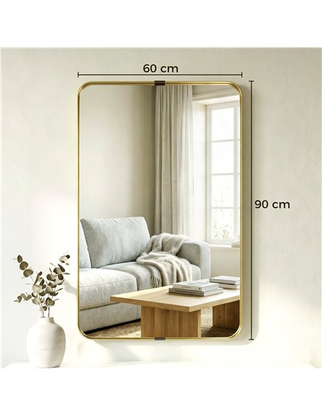 HOMCOM Rectangular Wall Mirror, 90 x 60 cm Wall Mounted Bathroom Mirror w/ Aluminium Alloy Frame and Tempered Glass, Gold Tone - pic 198333 | FastDaddyshop