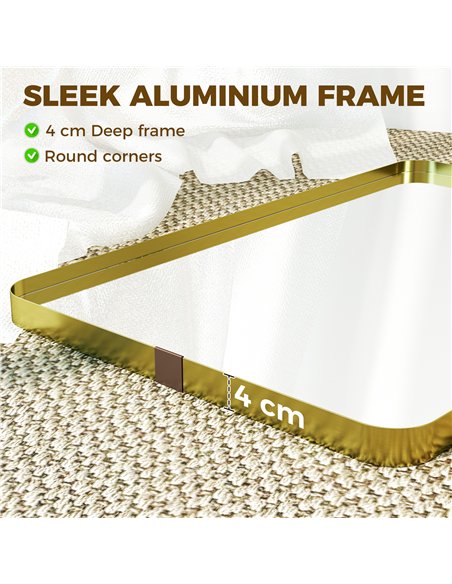 HOMCOM Rectangular Wall Mirror, 90 x 60 cm Wall Mounted Bathroom Mirror w/ Aluminium Alloy Frame and Tempered Glass, Gold Tone - pic 198334 | FastDaddyshop