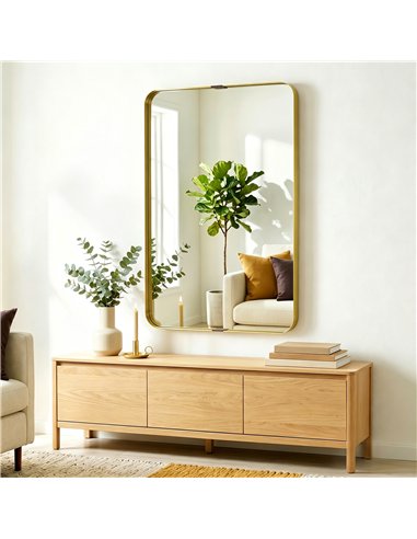 HOMCOM Rectangular Wall Mirror, 90 x 60 cm Wall Mounted Bathroom Mirror w/ Aluminium Alloy Frame and Tempered Glass, Gold Tone