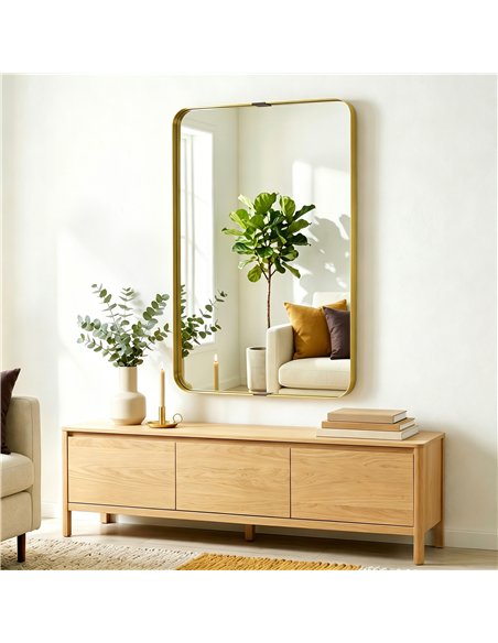 HOMCOM Rectangular Wall Mirror, 90 x 60 cm Wall Mounted Bathroom Mirror w/ Aluminium Alloy Frame and Tempered Glass, Gold Tone - pic 198339 | FastDaddyshop