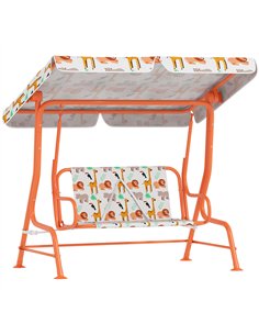AIYAPLAY Kids Porch Swing, 2-Seater Patio Swing Bench Hammock with Seat Belts, Adjustable Canopy for Garden, Orange
