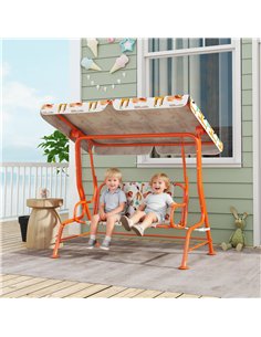AIYAPLAY Kids Porch Swing, 2-Seater Patio Swing Bench Hammock with Seat Belts, Adjustable Canopy for Garden, Orange 2