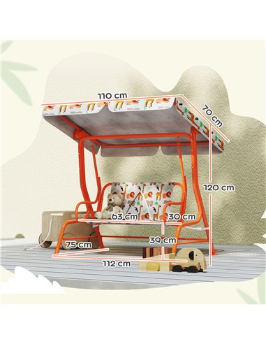 AIYAPLAY Kids Porch Swing, 2-Seater Patio Swing Bench Hammock with Seat Belts, Adjustable Canopy for Garden, Orange