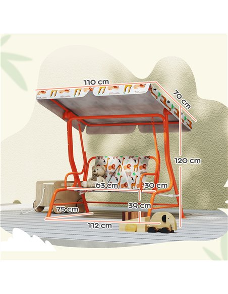 AIYAPLAY Kids Porch Swing, 2-Seater Patio Swing Bench Hammock with Seat Belts, Adjustable Canopy for Garden, Orange - pic 198342 | FastDaddyshop