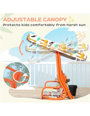AIYAPLAY Kids Porch Swing, 2-Seater Patio Swing Bench Hammock with Seat Belts, Adjustable Canopy for Garden, Orange