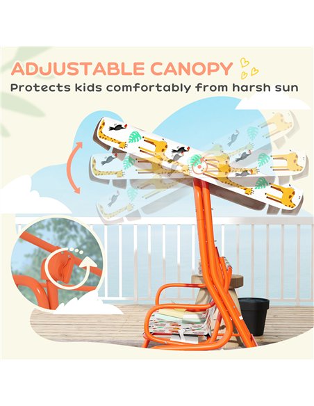AIYAPLAY Kids Porch Swing, 2-Seater Patio Swing Bench Hammock with Seat Belts, Adjustable Canopy for Garden, Orange - pic 198343 | FastDaddyshop