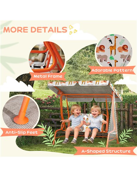 AIYAPLAY Kids Porch Swing, 2-Seater Patio Swing Bench Hammock with Seat Belts, Adjustable Canopy for Garden, Orange - pic 198345 | FastDaddyshop