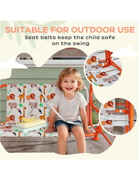 AIYAPLAY Kids Porch Swing, 2-Seater Patio Swing Bench Hammock with Seat Belts, Adjustable Canopy for Garden, Orange - pic 198346 | FastDaddyshop