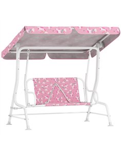 AIYAPLAY Kids Porch Swing, 2-Seater Patio Swing Bench Hammock with Seat Belts, Adjustable Canopy for Garden, Pink