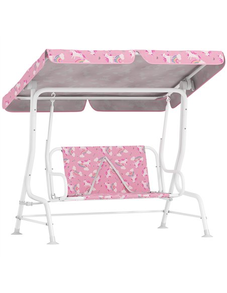 AIYAPLAY Kids Porch Swing, 2-Seater Patio Swing Bench Hammock with Seat Belts, Adjustable Canopy for Garden, Pink - pic 198349 | FastDaddyshop