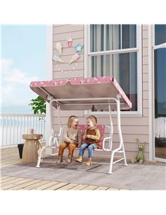 AIYAPLAY Kids Porch Swing, 2-Seater Patio Swing Bench Hammock with Seat Belts, Adjustable Canopy for Garden, Pink 2