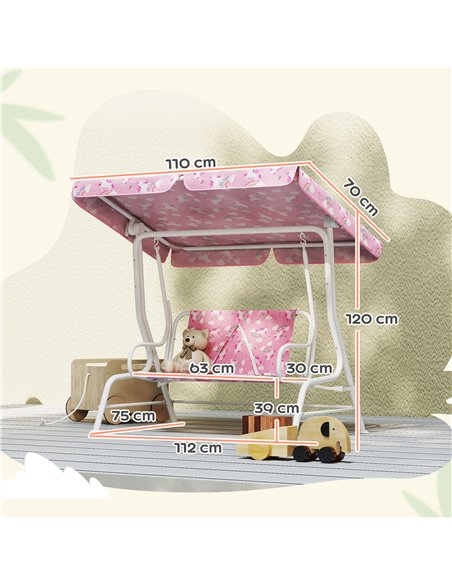 AIYAPLAY Kids Porch Swing, 2-Seater Patio Swing Bench Hammock with Seat Belts, Adjustable Canopy for Garden, Pink - pic 198351 | FastDaddyshop