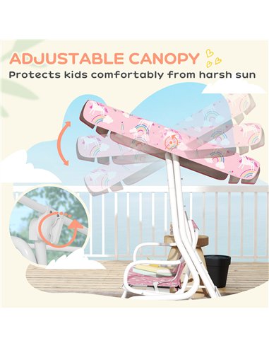 AIYAPLAY Kids Porch Swing, 2-Seater Patio Swing Bench Hammock with Seat Belts, Adjustable Canopy for Garden, Pink