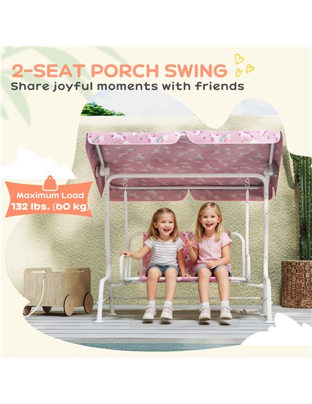 AIYAPLAY Kids Porch Swing, 2-Seater Patio Swing Bench Hammock with Seat Belts, Adjustable Canopy for Garden, Pink - pic 198353 | FastDaddyshop