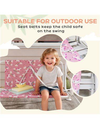 AIYAPLAY Kids Porch Swing, 2-Seater Patio Swing Bench Hammock with Seat Belts, Adjustable Canopy for Garden, Pink