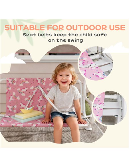 AIYAPLAY Kids Porch Swing, 2-Seater Patio Swing Bench Hammock with Seat Belts, Adjustable Canopy for Garden, Pink - pic 198355 | FastDaddyshop